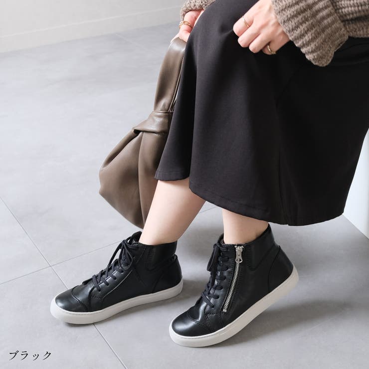 本革 ハイカット スニーカー ブーツ レディース[品番