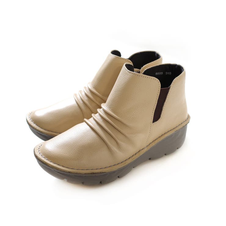 ベージュ | 本革 サイドゴアブーツ レディース | AmiAmi