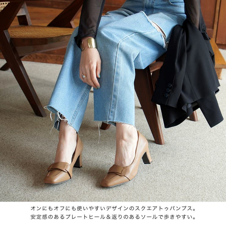 スクエアトゥ プレートヒール パンプス レディース | AmiAmi | 詳細画像3 