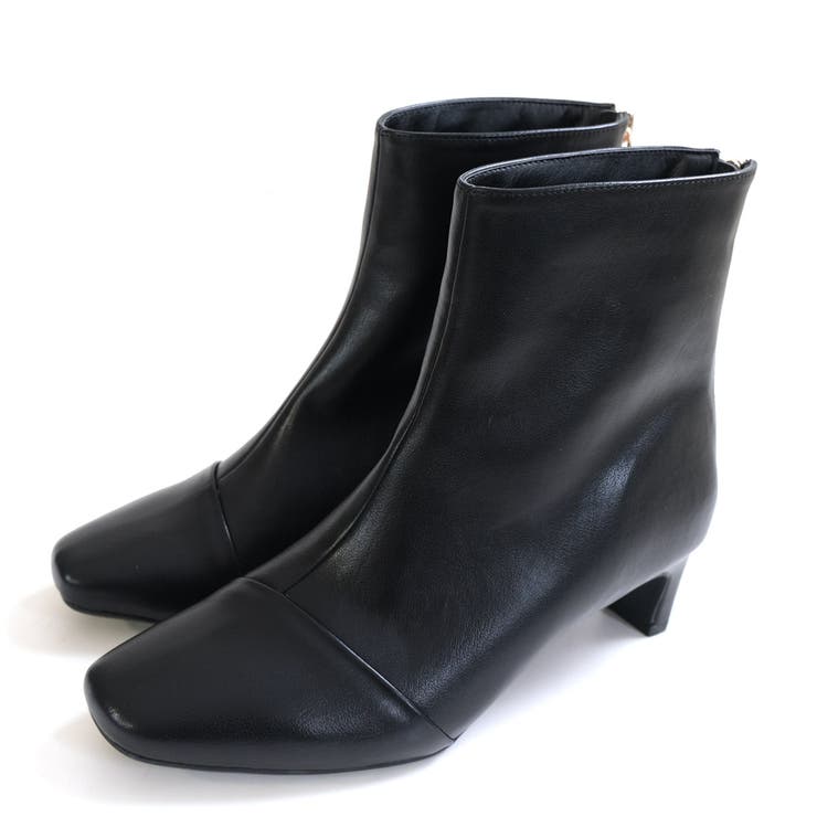 ブラック(スムース) | 裏起毛 プレートヒール ショートブーツ レディース | AmiAmi