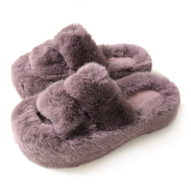 スモーキーパープル | 厚底 ファー サンダル レディース | AmiAmi
