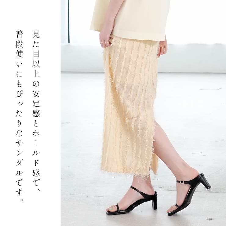 スクエアトゥ ストラップ サンダル レディース[品番