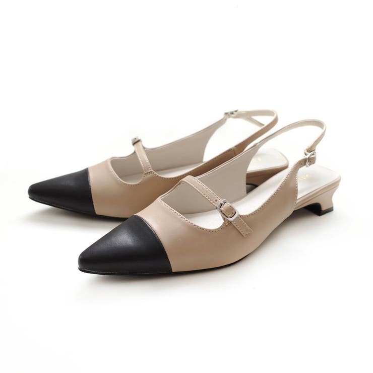 ベージュ(PU)×ブラック(PU) | バックストラップ ミュール パンプス レディース | AmiAmi