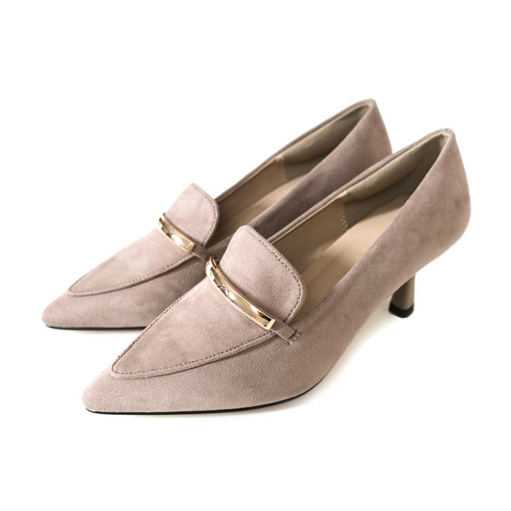 グレージュ(スエード) | ラインモチーフ ローファー パンプス レディース | AmiAmi