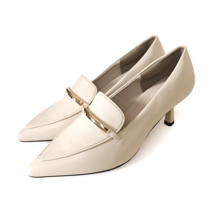 アイボリー(スムース) | ラインモチーフ ローファー パンプス レディース | AmiAmi