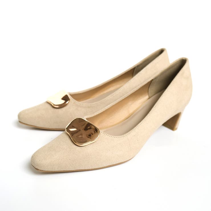 ライトベージュ(スエード) | メタリックモチーフ パンプス レディース | AmiAmi