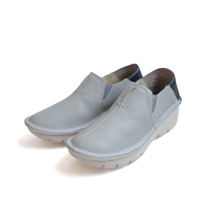 サマーグレー×ダークネイビー | 本革 ウォーキングシューズ レディース | AmiAmi