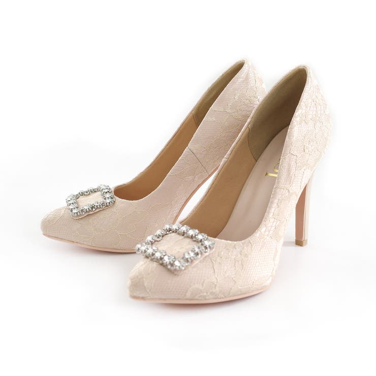 ベージュ(レース) | ビジュー ハイヒール パンプス レディース | AmiAmi