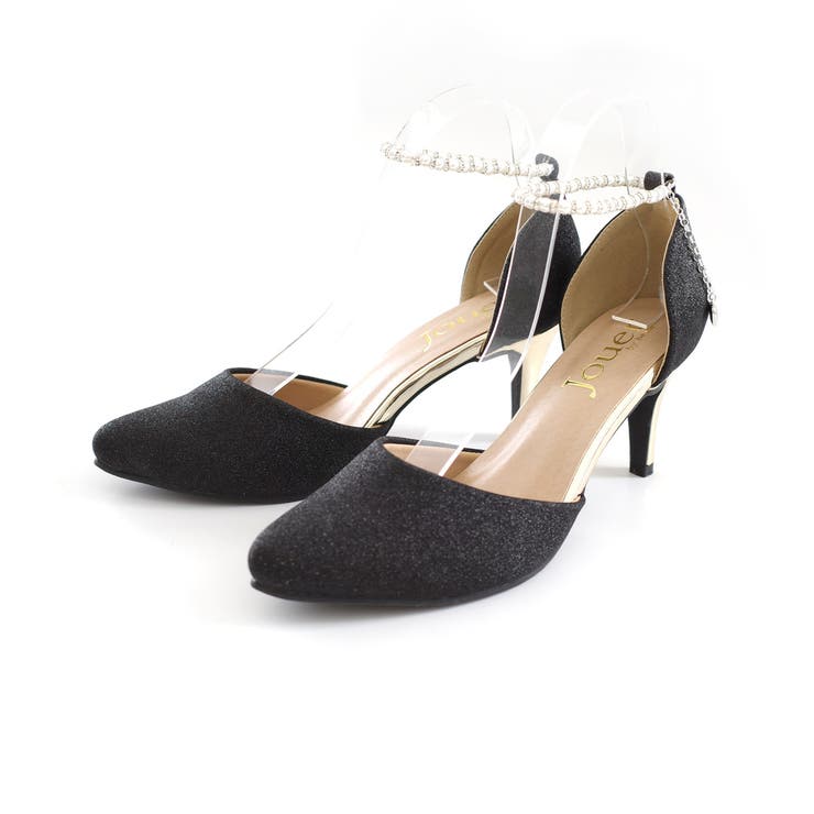 ブラック(ラメ) | ラメ ストラップ ハイヒール パンプス レディース | AmiAmi