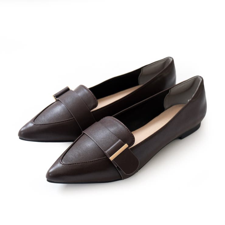 ダークブラウンスムース(ベルト) | ポインテッドトゥ フラット パンプス レディース | AmiAmi