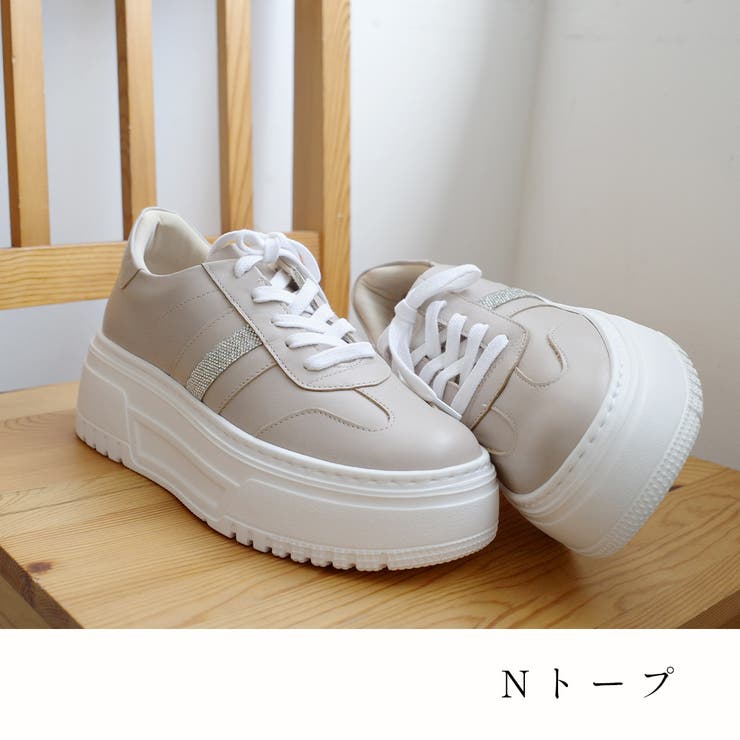日本製 本革 厚底スニーカー レディース[品番：BNZS1684376