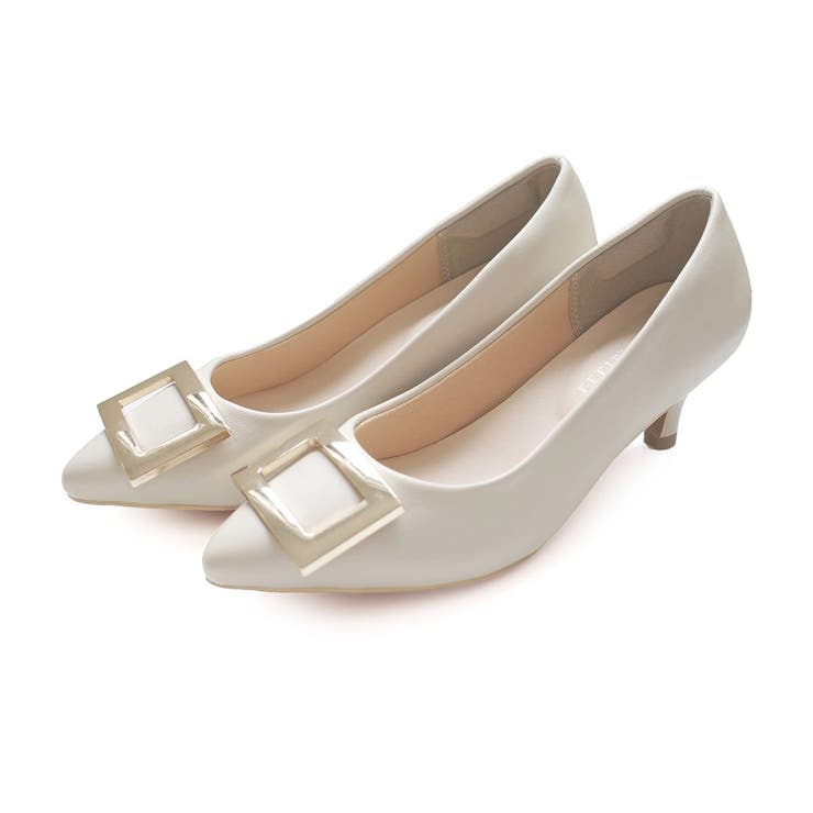 アイボリー(スムース)×バックル | 走れる バックル パンプス レディース | AmiAmi
