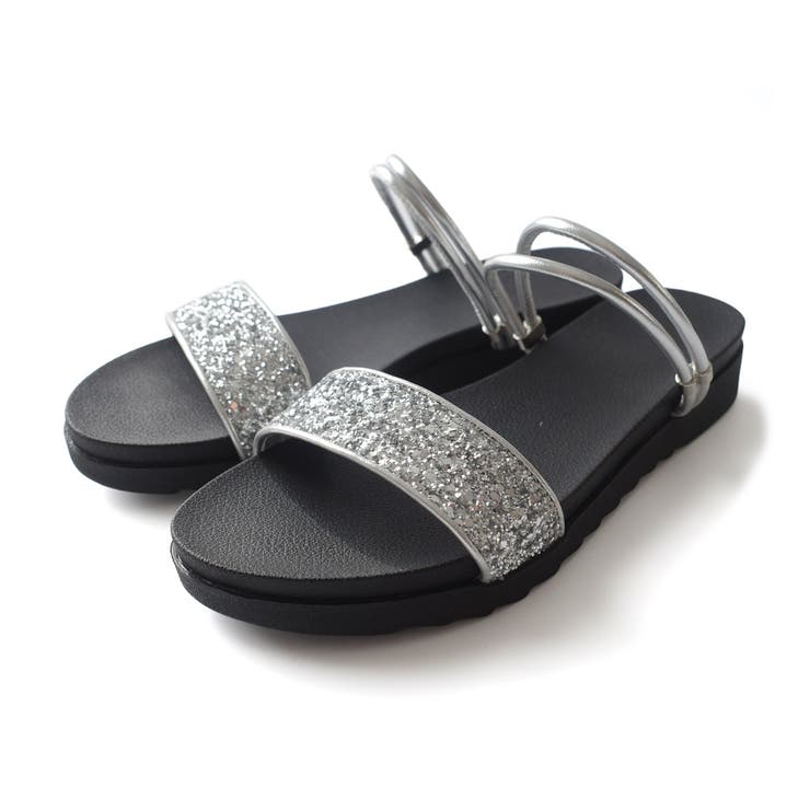 シルバー(グリッター) | ダブルベルト サンダル レディース | AmiAmi