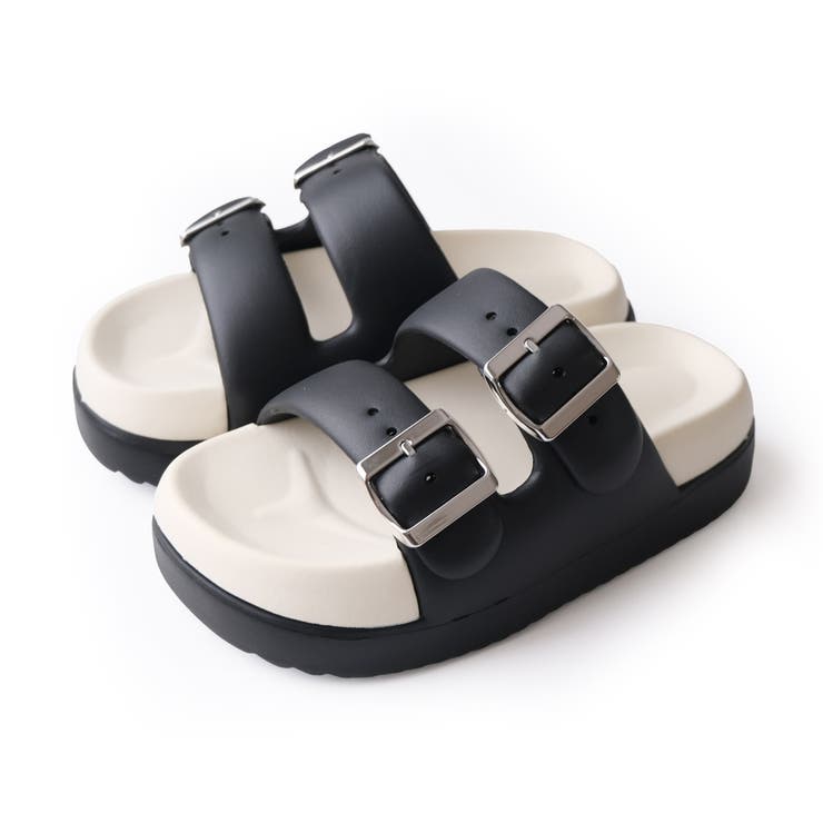 ブラック | 厚底 ダブルベルト サンダル レディース | AmiAmi