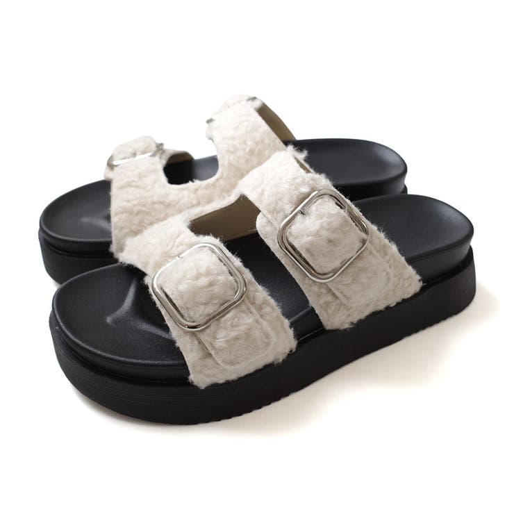 アイボリー(ボア) | 厚底 ボア サンダル レディース | AmiAmi