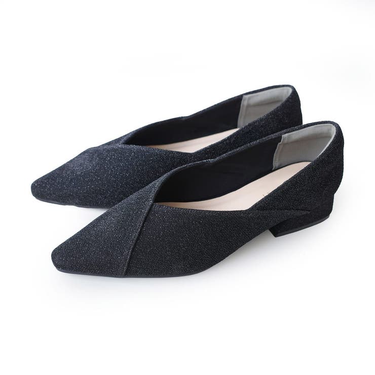 ブラック(ラメ) | Vカット ソフト パンプス レディース | AmiAmi