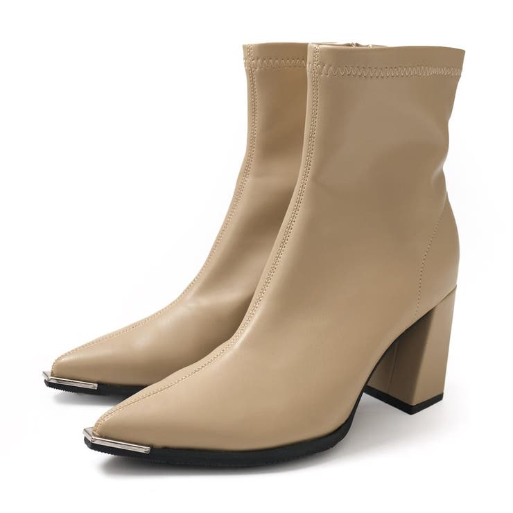 ベージュ(スムース) | ポインテッドトゥ ショートブーツ レディース | AmiAmi