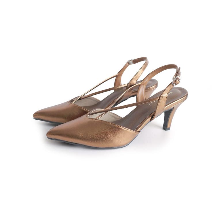 ブラウンゴールド(スムース) | クロスストラップ パンプス レディース | AmiAmi