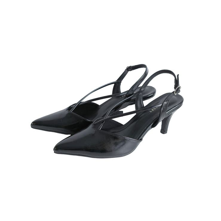 グロスブラック(スムース) | クロスストラップ パンプス レディース | AmiAmi