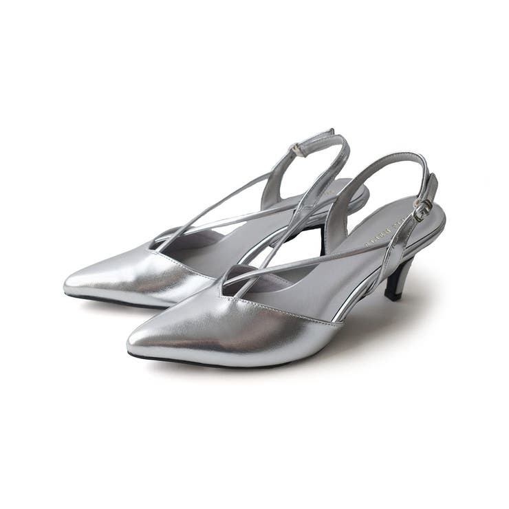 シルバー(スムース) | クロスストラップ パンプス レディース | AmiAmi