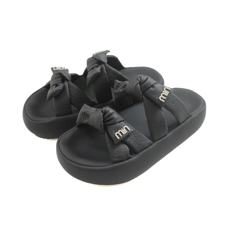 ブラック | ダブルリボン サンダル レディース | AmiAmi