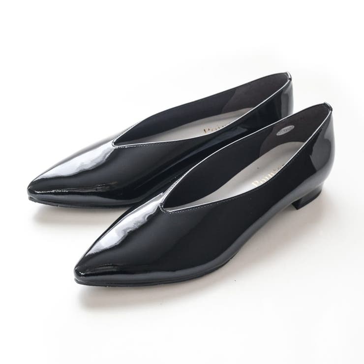 ブラック(エナメル) | 本皮 Vカット パンプス レディース | AmiAmi