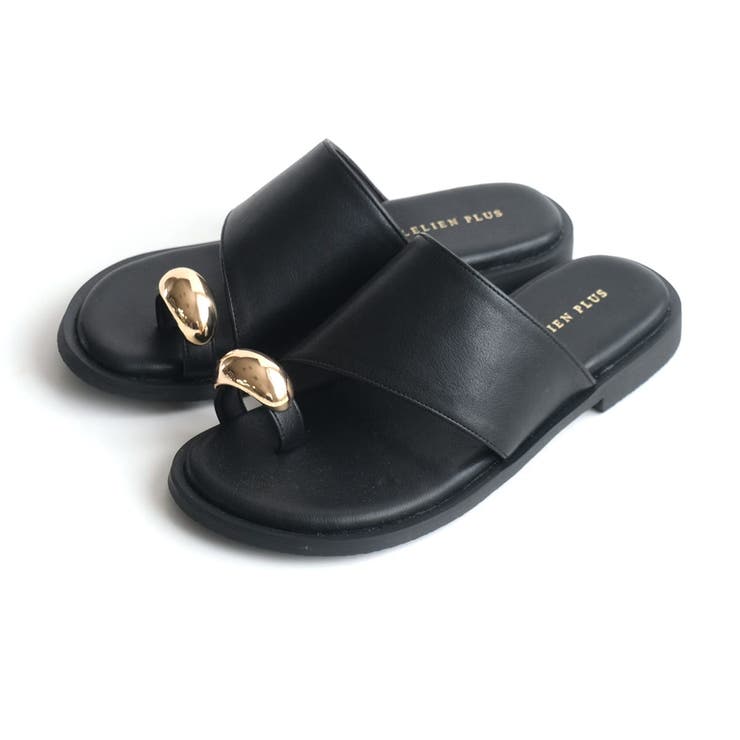 ブラック(スムース) | サムリング フラット サンダル レディース | AmiAmi