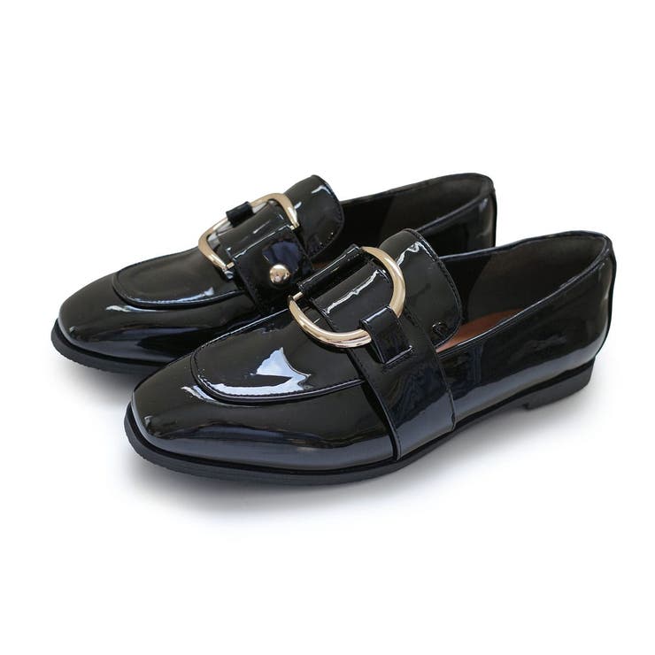 ブラック(エナメル) | メタルバックル ローファー レディース | AmiAmi