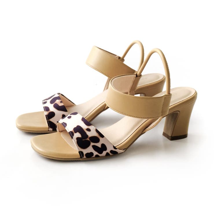 レオパード×ベージュ(スムース) | ゴム ストラップ サンダル レディース | AmiAmi