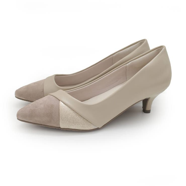 グレージュ(S)×グレージュ(PU) | バイカラー パンプス レディース | AmiAmi