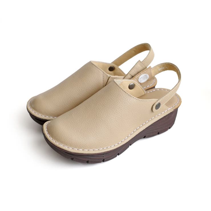 ベージュ | 本革 ウェッジソール サボ サンダル レディース | AmiAmi