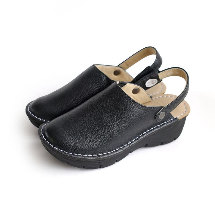 ブラック | 本革 ウェッジソール サボ サンダル レディース | AmiAmi