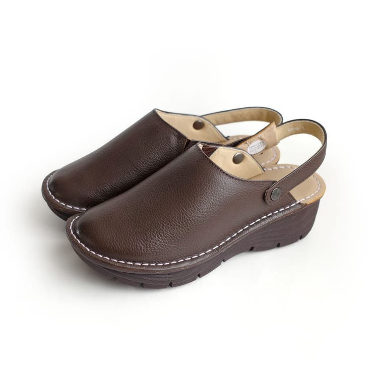 ダークブラウン | 本革 ウェッジソール サボ サンダル レディース | AmiAmi