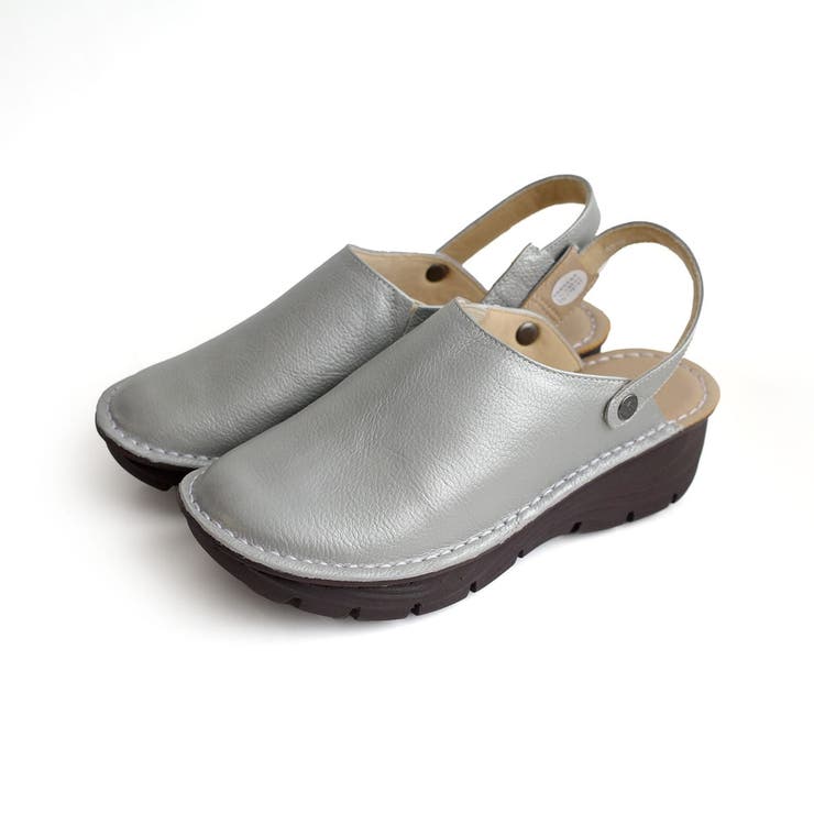 シルバー | 本革 ウェッジソール サボ サンダル レディース | AmiAmi