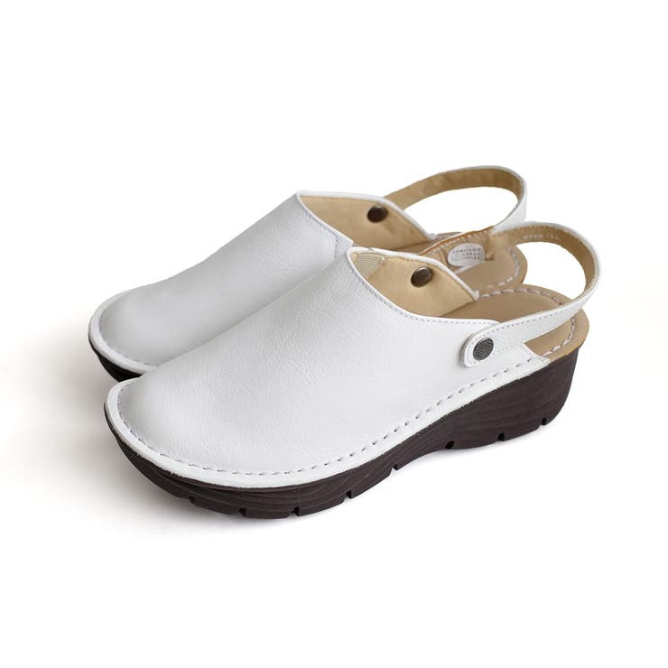 ホワイト | 本革 ウェッジソール サボ サンダル レディース | AmiAmi