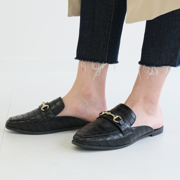 ブラック(クロコ) | ローファー ミュール サンダル | AmiAmi