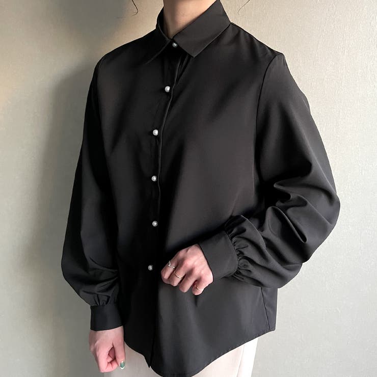 パールボタンバルーンスリーブシャツ[品番：AMTW0005347