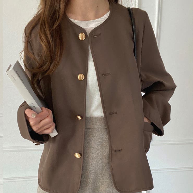 L-size】LUIZA / ノーカラージャケット / BEIGE, | ファッション