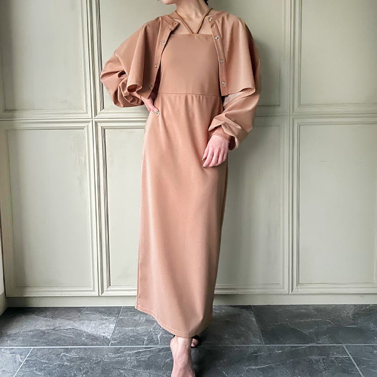 取り外し可能パット付き)ポンチカーデ＋ダブルストラップキャミ