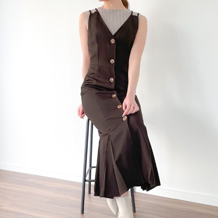 ハイウエストVネックキャミマーメイドワンピース[品番：AMTW0003240