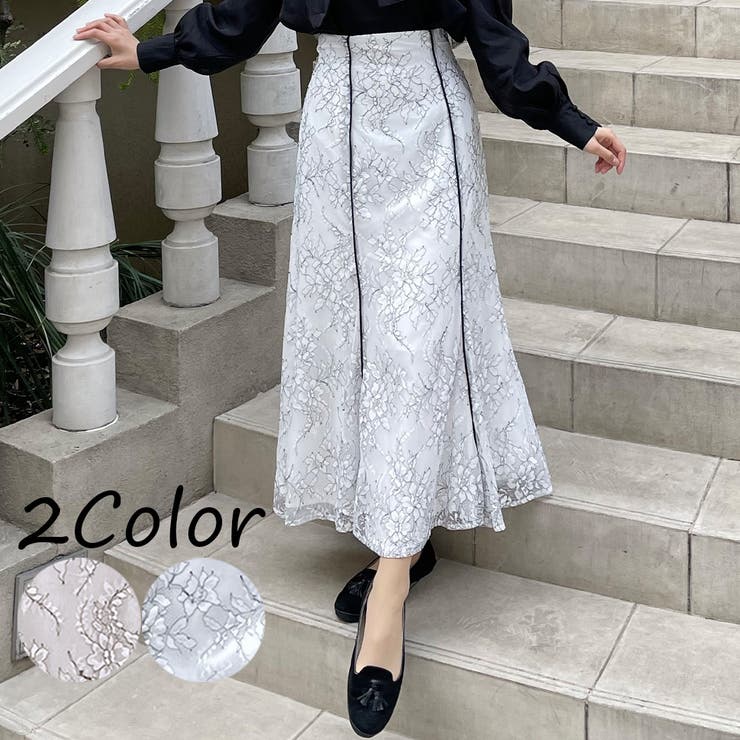 レースパイピングマーメイドスカート | JUNOAH | 詳細画像1 