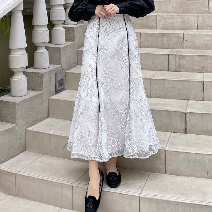 レースパイピングマーメイドスカート | JUNOAH | 詳細画像9 