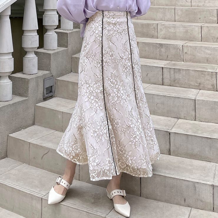 グレージュ | レースパイピングマーメイドスカート | JUNOAH