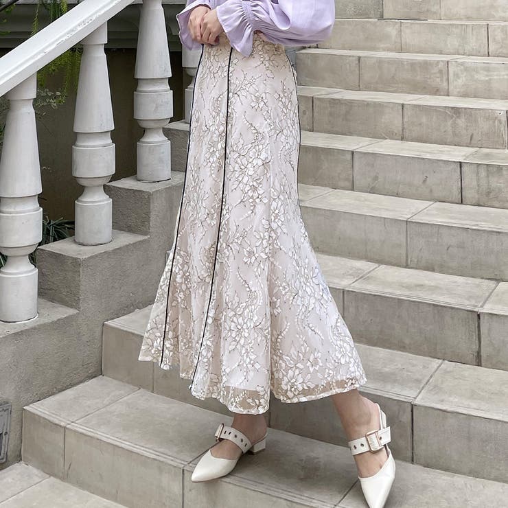 レースパイピングマーメイドスカート | JUNOAH | 詳細画像2 