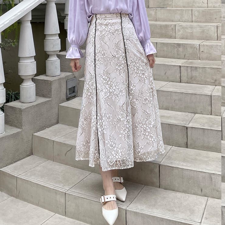 レースパイピングマーメイドスカート | JUNOAH | 詳細画像4 