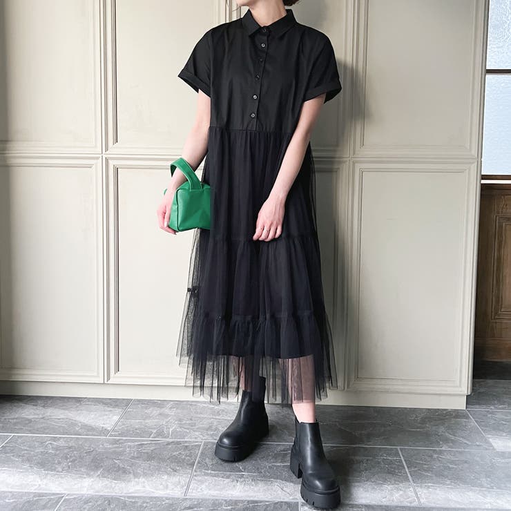 チュール半袖シャツワンピース[品番：AMTW0003864]｜JUNOAH