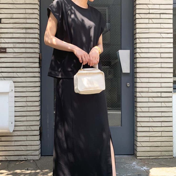 セットアップ ノースリーブ フレア ブラック 結婚式 韓国 きれいめ ノースリーブ ロングスカート セットアップ
