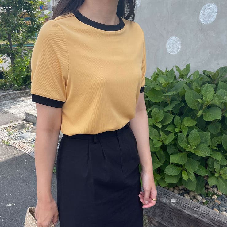 イエロー】バイカラー半袖トップス[品番：AMTW0004121]｜LAUIR