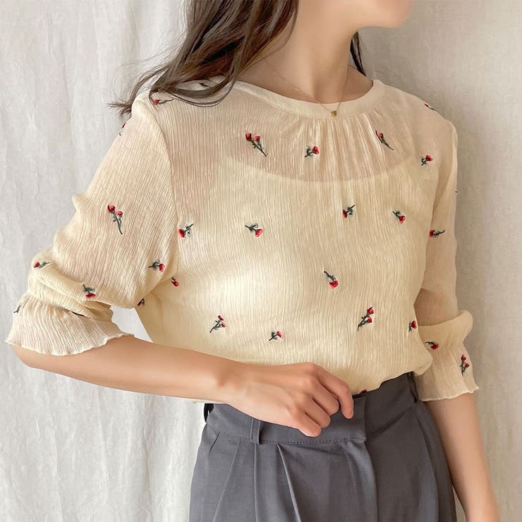 花柄刺繍ブラウス[品番：AMTW0004146]｜JUNOAH（ジュノア ）の