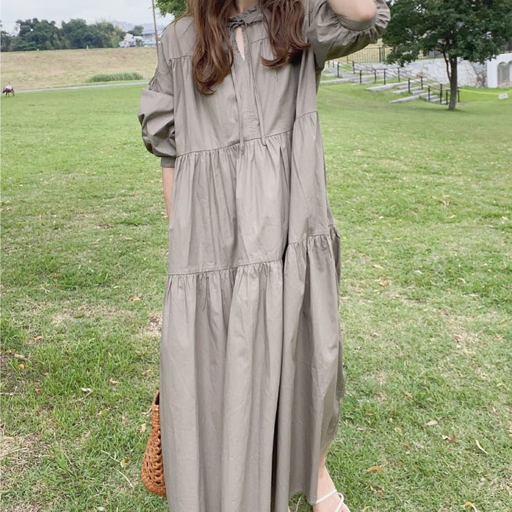 フロントリボンティアードワンピース pium クロスリボン